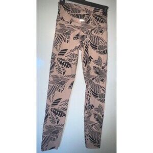 American Eagle Aerie Tan With Black Leaves Design High Rise Leggings Size Medium